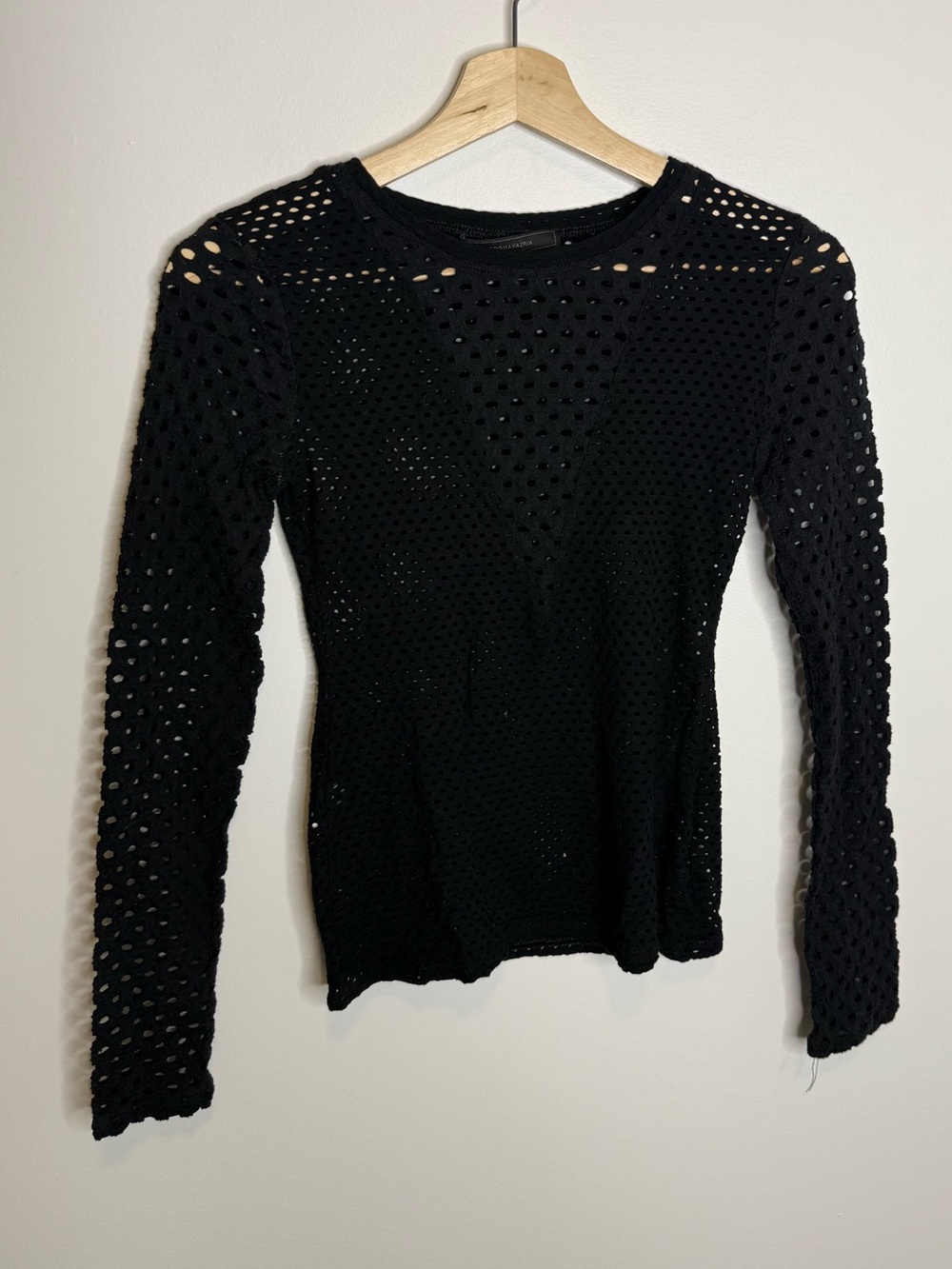 BCBGMaxAzria Black Open Weave Long Sleeve Top size xs